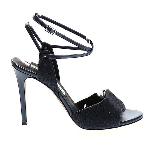 Veronica Beard Suma Glitter Peep Toe Strappy Heel Navy Blue 38.5 / 8.5 - Picture 7 of 7